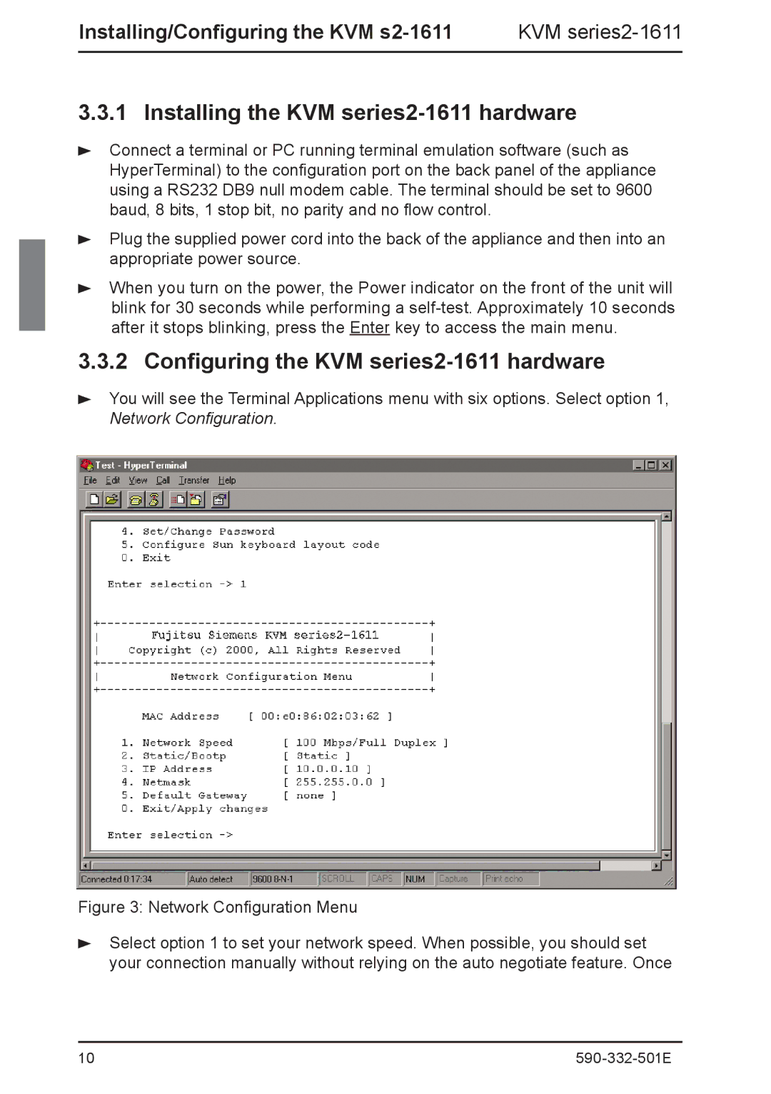 Fujitsu Siemens Computers manual Installing the KVM series2-1611 hardware, Configuring the KVM series2-1611 hardware 