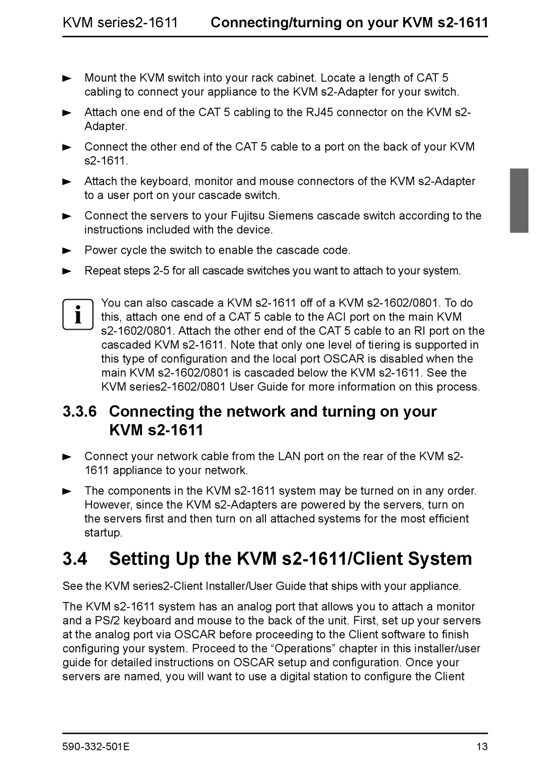 Fujitsu Siemens Computers manual Setting Up the KVM s2-1611/Client System 