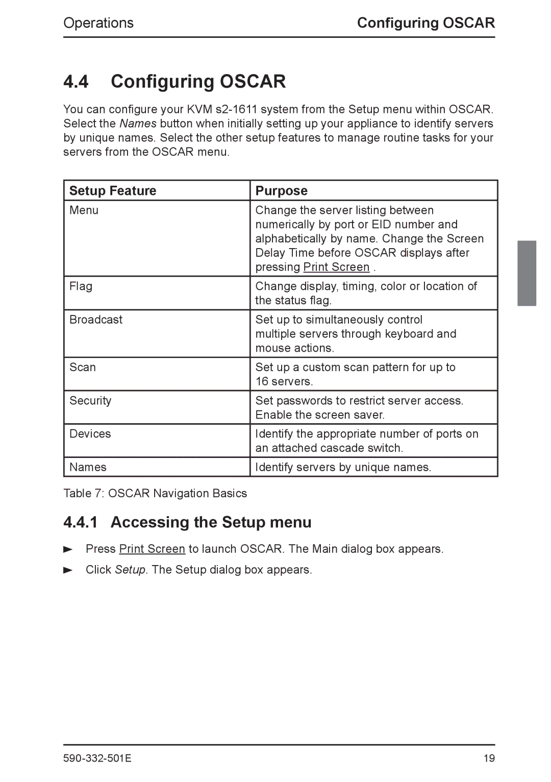 Fujitsu Siemens Computers 2 manual Configuring Oscar, Accessing the Setup menu, Setup Feature Purpose 