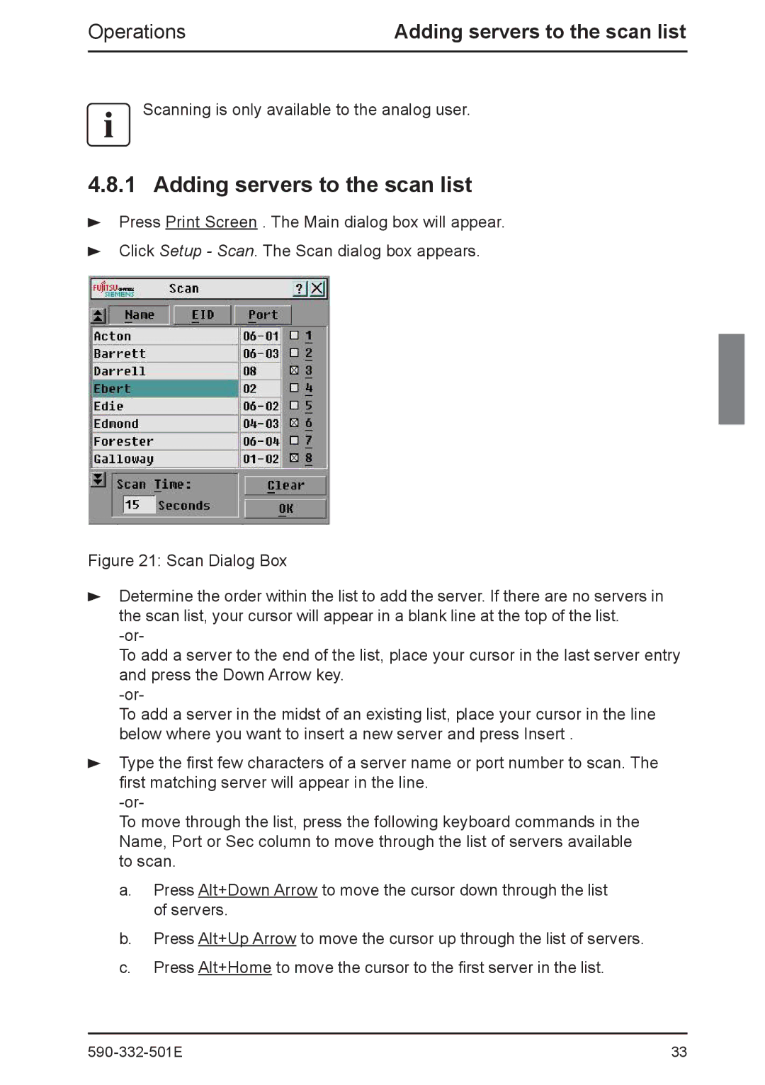 Fujitsu Siemens Computers 2 manual Adding servers to the scan list 