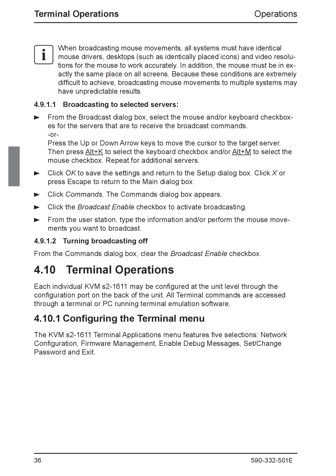 Fujitsu Siemens Computers 2 manual Terminal Operations, Configuring the Terminal menu, Broadcasting to selected servers 