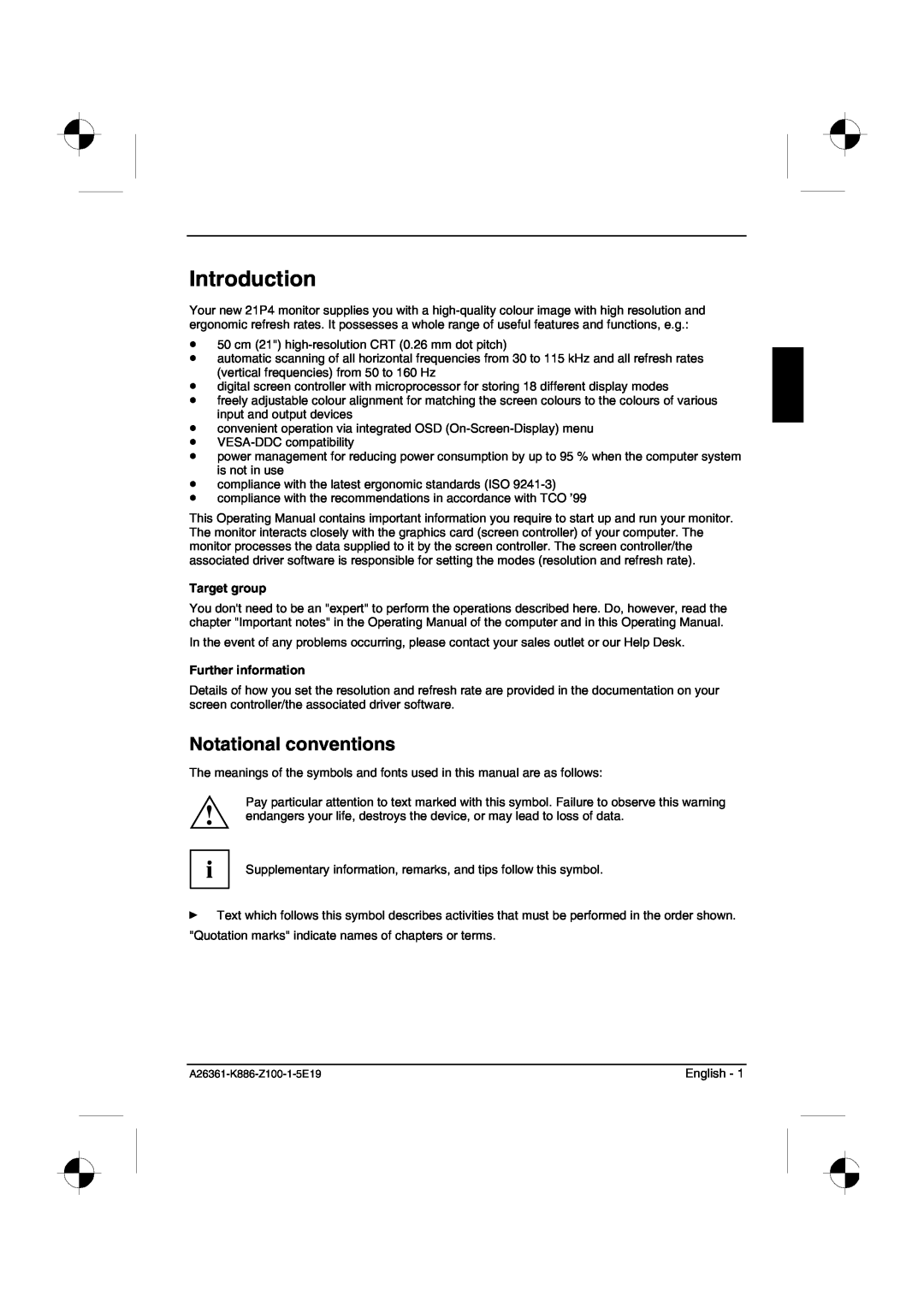 Fujitsu Siemens Computers 21P4 manual Introduction, Notational conventions, Target group, Further information 