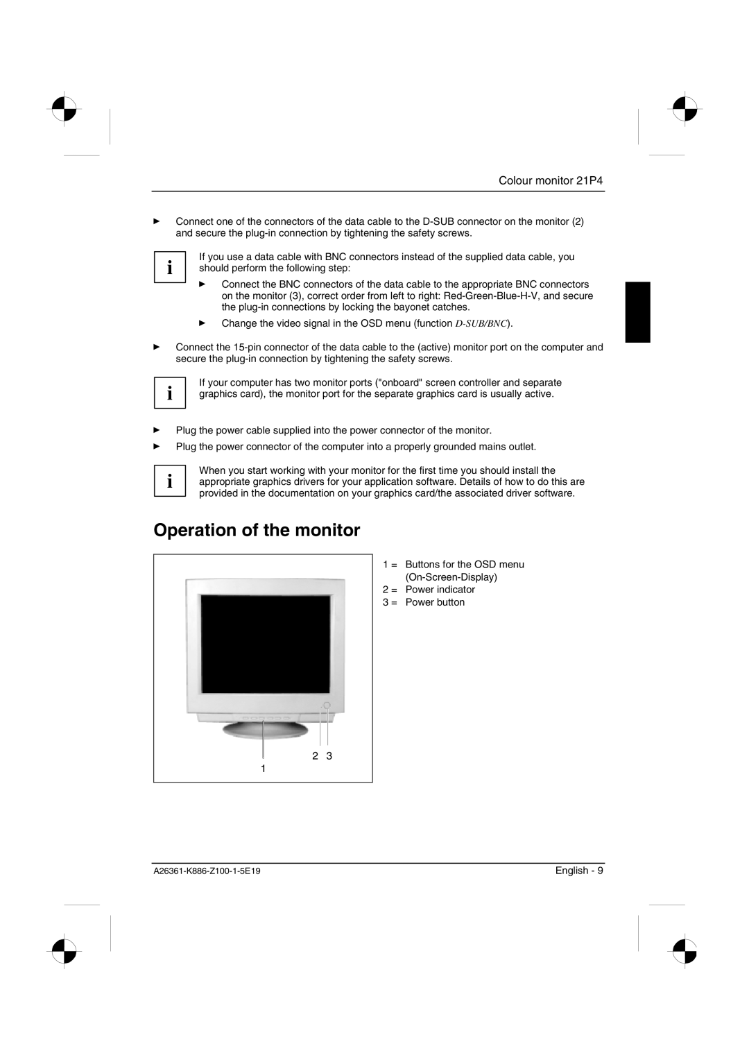 Fujitsu Siemens Computers 21P4 manual Operation of the monitor 