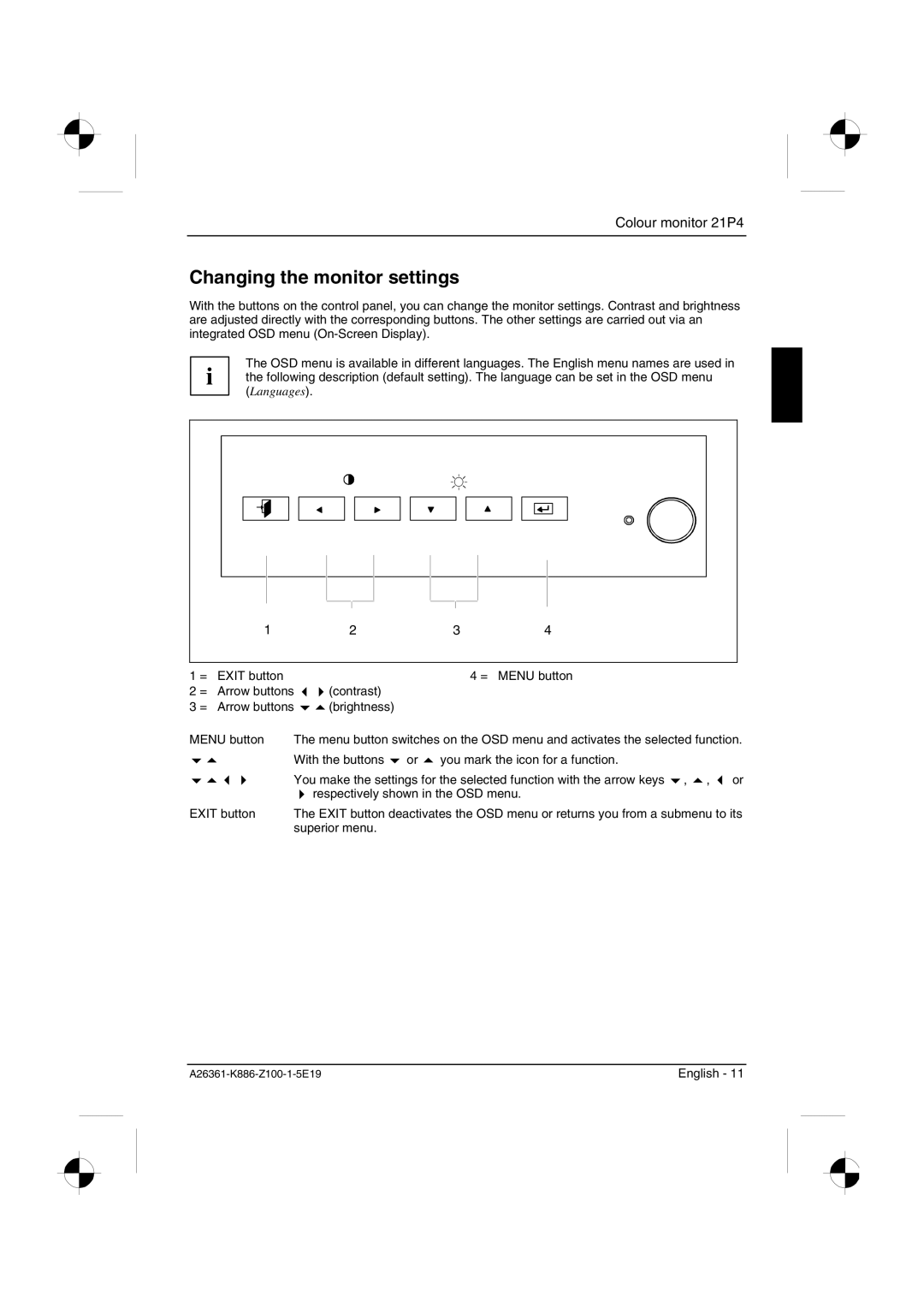 Fujitsu Siemens Computers 21P4 manual Changing the monitor settings 