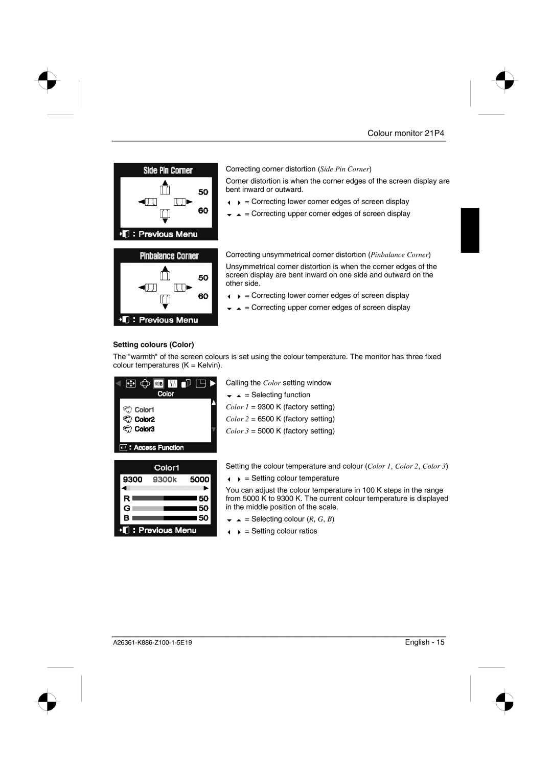 Fujitsu Siemens Computers 21P4 manual Setting colours Color 