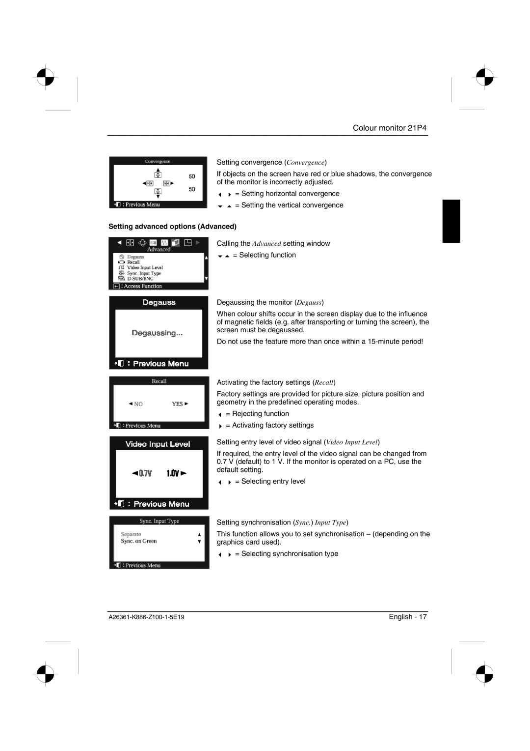 Fujitsu Siemens Computers 21P4 manual Setting advanced options Advanced 