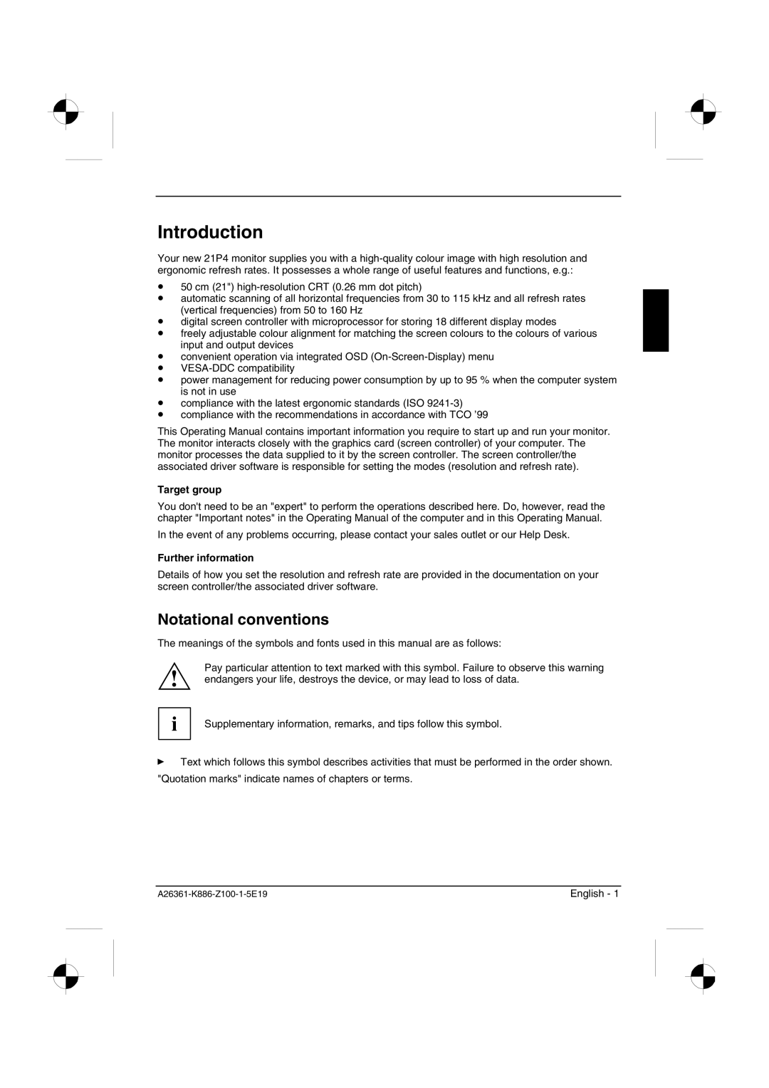 Fujitsu Siemens Computers 21P4 manual Introduction, Notational conventions, Target group, Further information 