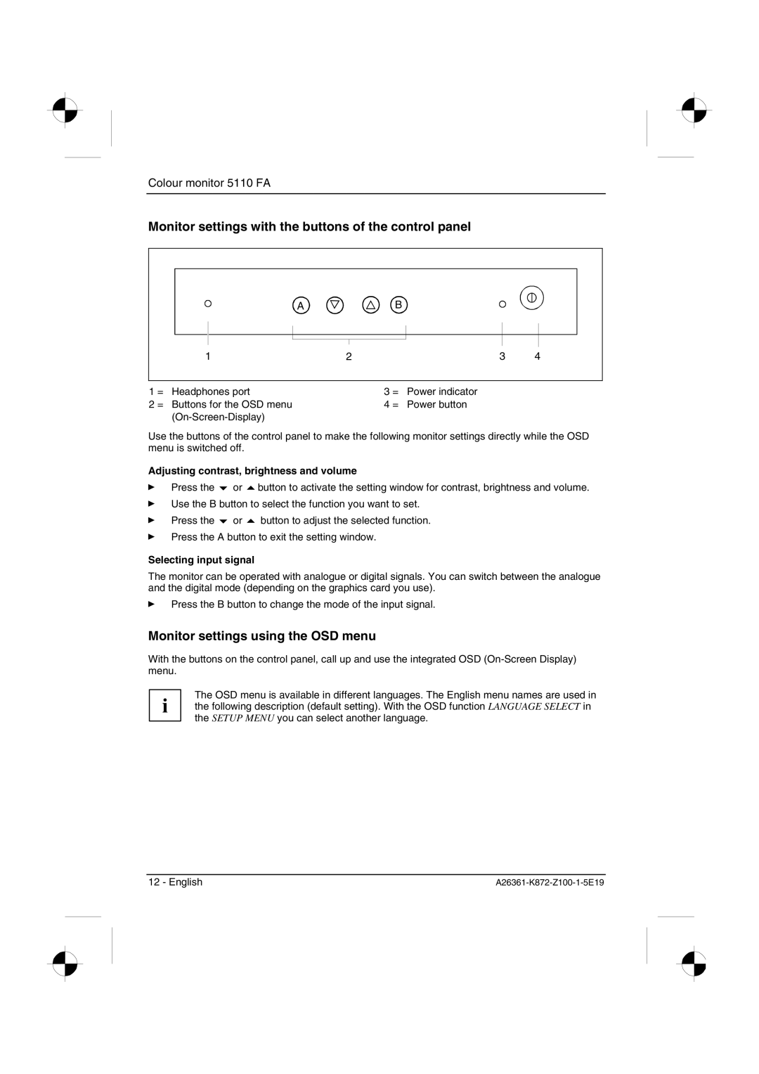 Fujitsu Siemens Computers 5110 FA manual Adjusting contrast, brightness and volume, Selecting input signal 