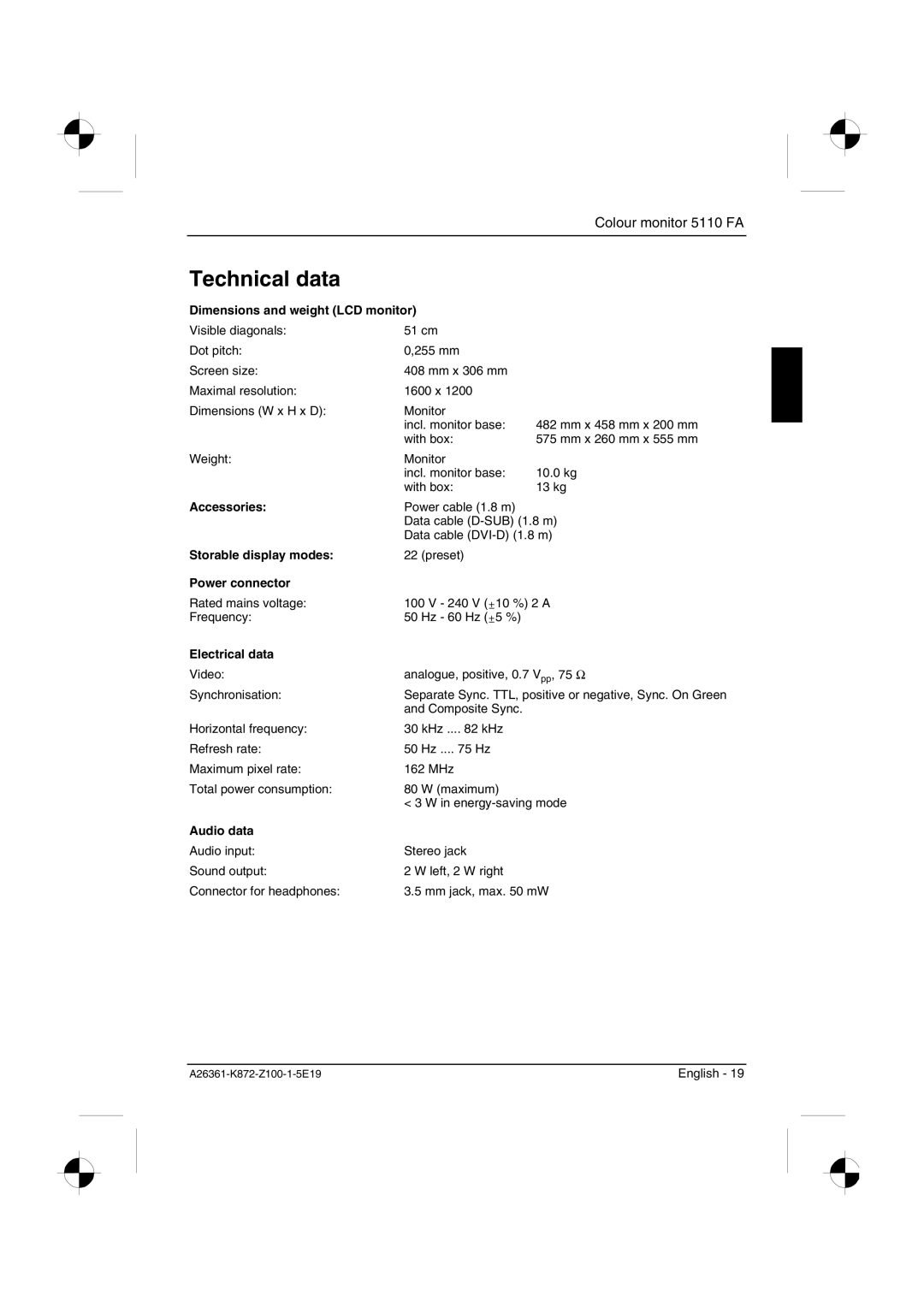 Fujitsu Siemens Computers 5110 FA manual Technical data 