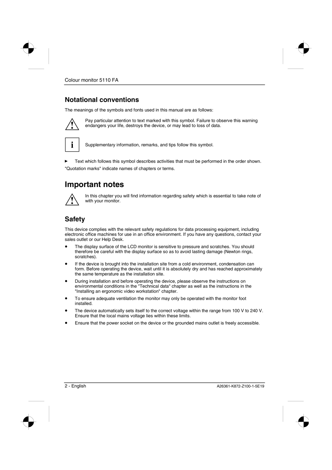 Fujitsu Siemens Computers 5110 FA manual Important notes, Notational conventions, Safety 