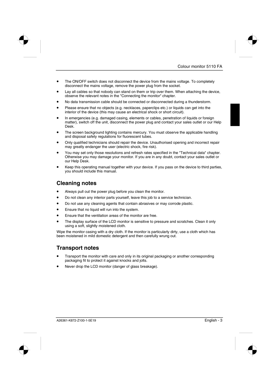 Fujitsu Siemens Computers 5110 FA manual Cleaning notes, Transport notes 