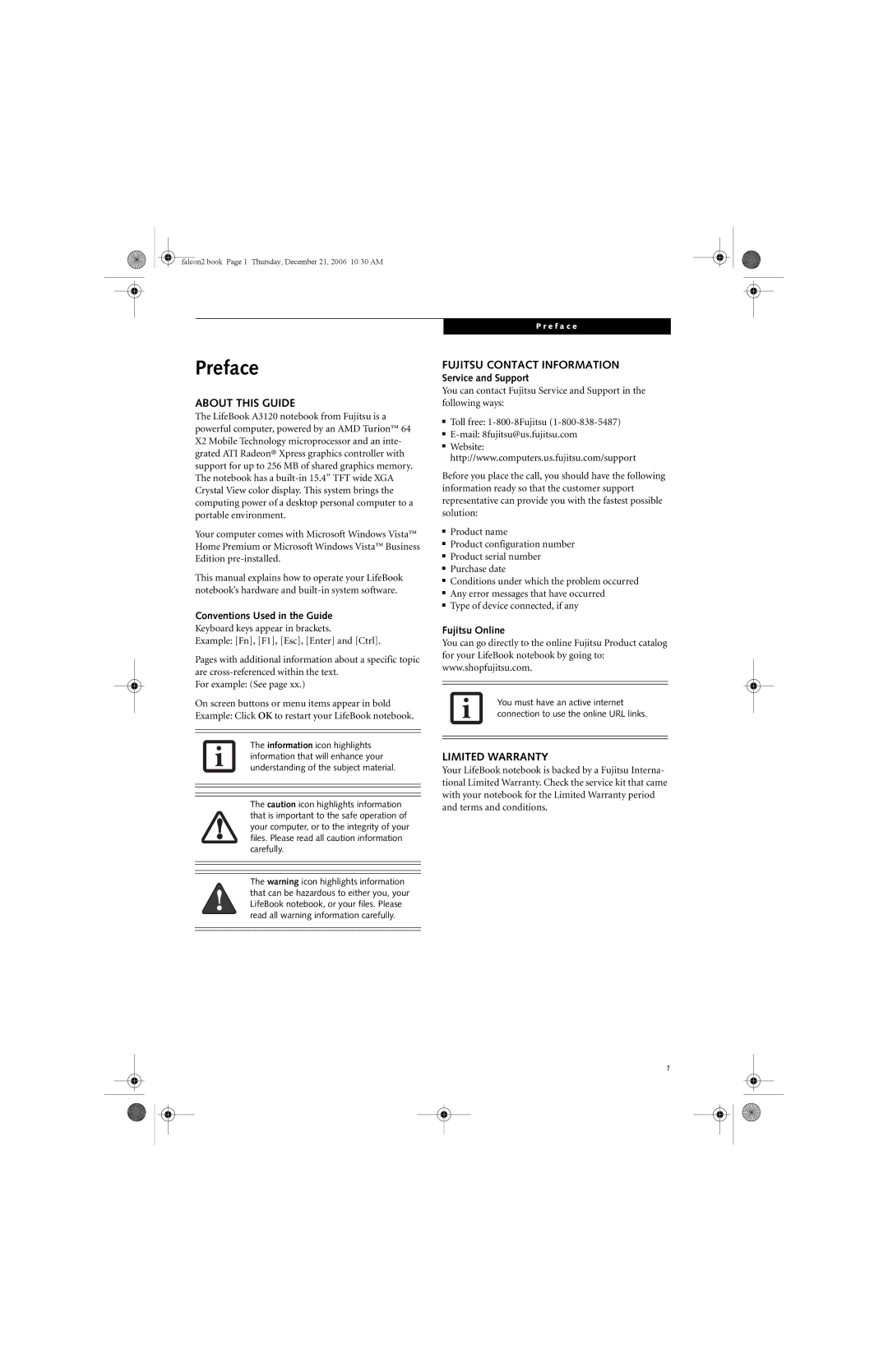 Fujitsu Siemens Computers A3120 manual Preface, About this Guide, Fujitsu Contact Information, Limited Warranty 