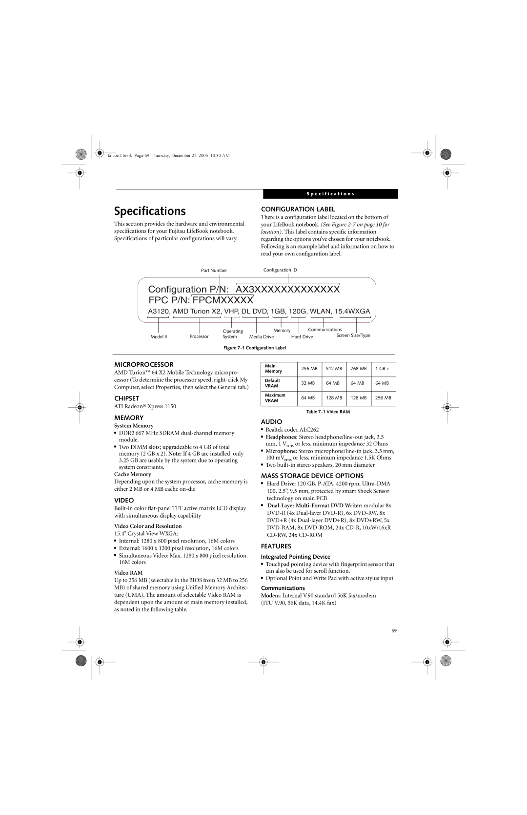 Fujitsu Siemens Computers A3120 manual Specifications 