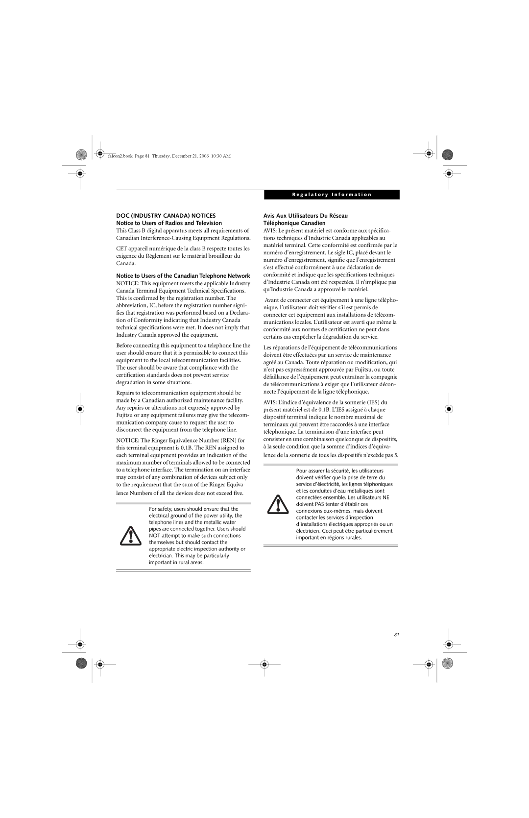 Fujitsu Siemens Computers A3120 manual Avis Aux Utilisateurs Du Réseau Téléphonique Canadien 