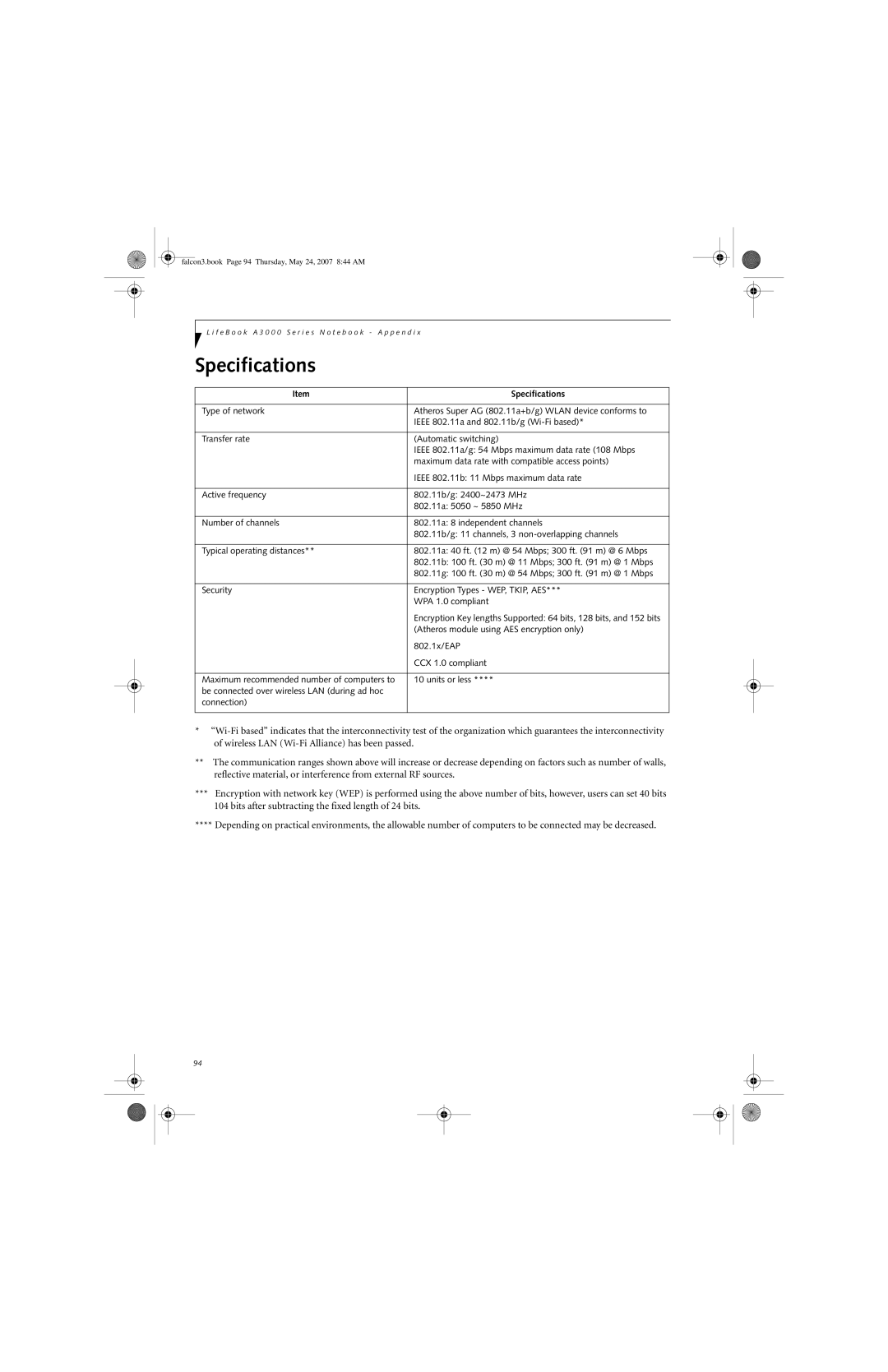 Fujitsu Siemens Computers A3130 manual Specifications 