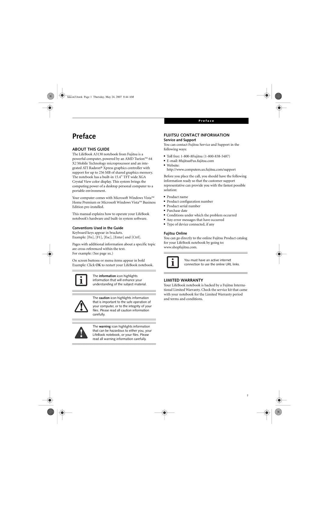 Fujitsu Siemens Computers A3130 manual Preface, About this Guide, Fujitsu Contact Information, Limited Warranty 