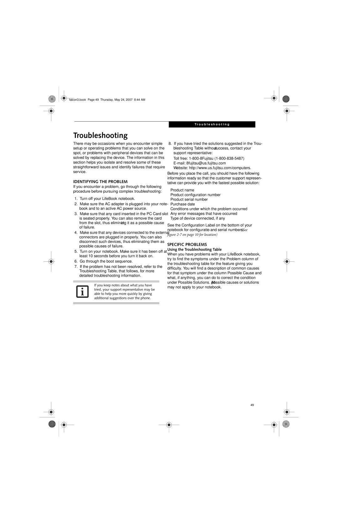 Fujitsu Siemens Computers A3130 manual Troubleshooting, Identifying the Problem, Specific Problems 