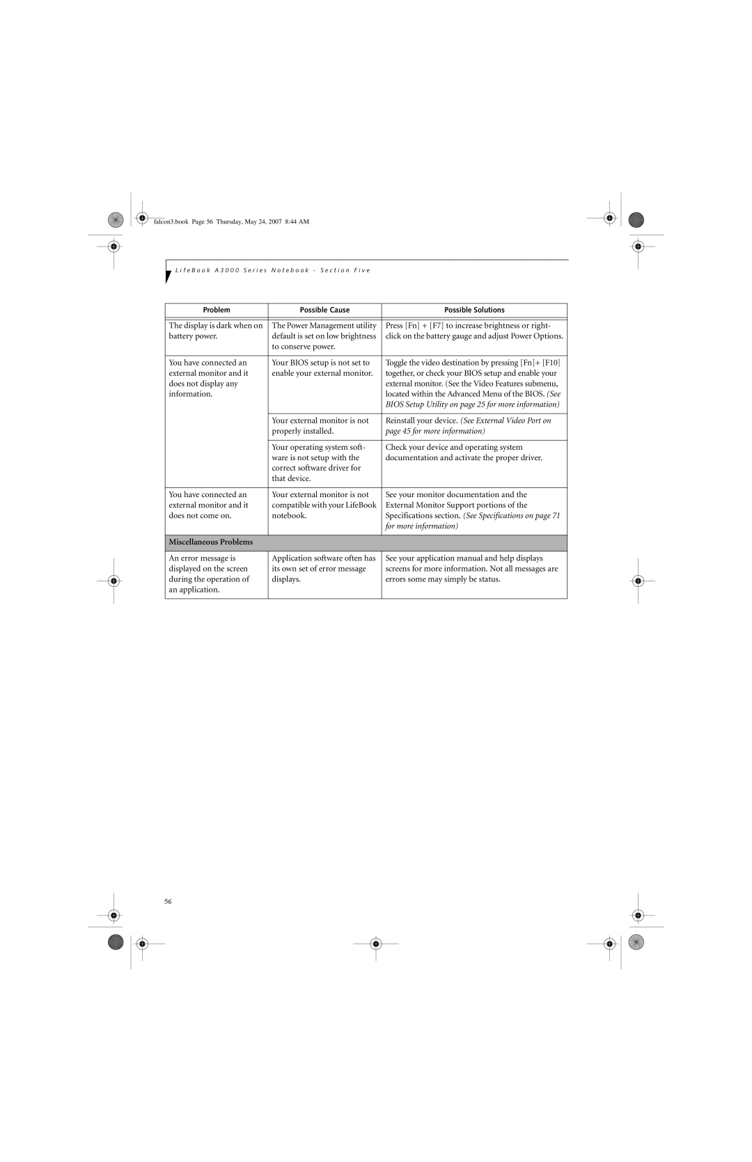 Fujitsu Siemens Computers A3130 manual Your external monitor is not, Miscellaneous Problems 