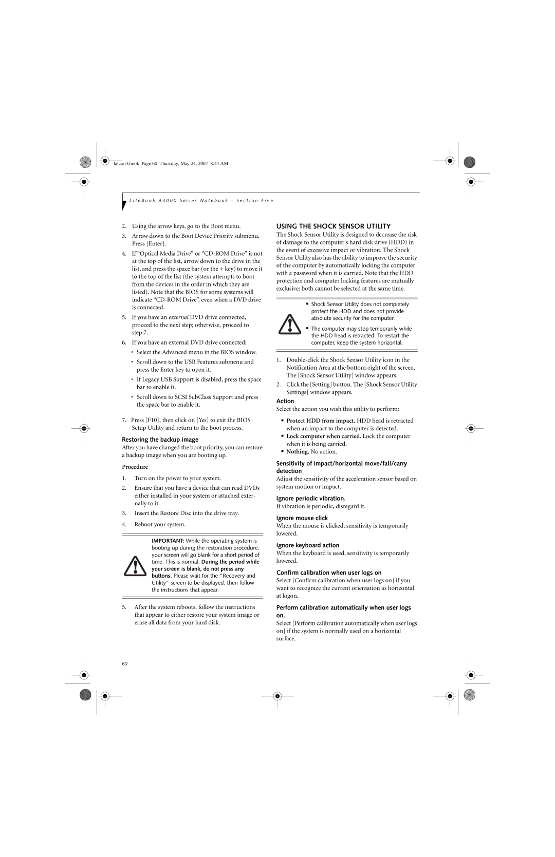 Fujitsu Siemens Computers A3130 manual Using the Shock Sensor Utility 