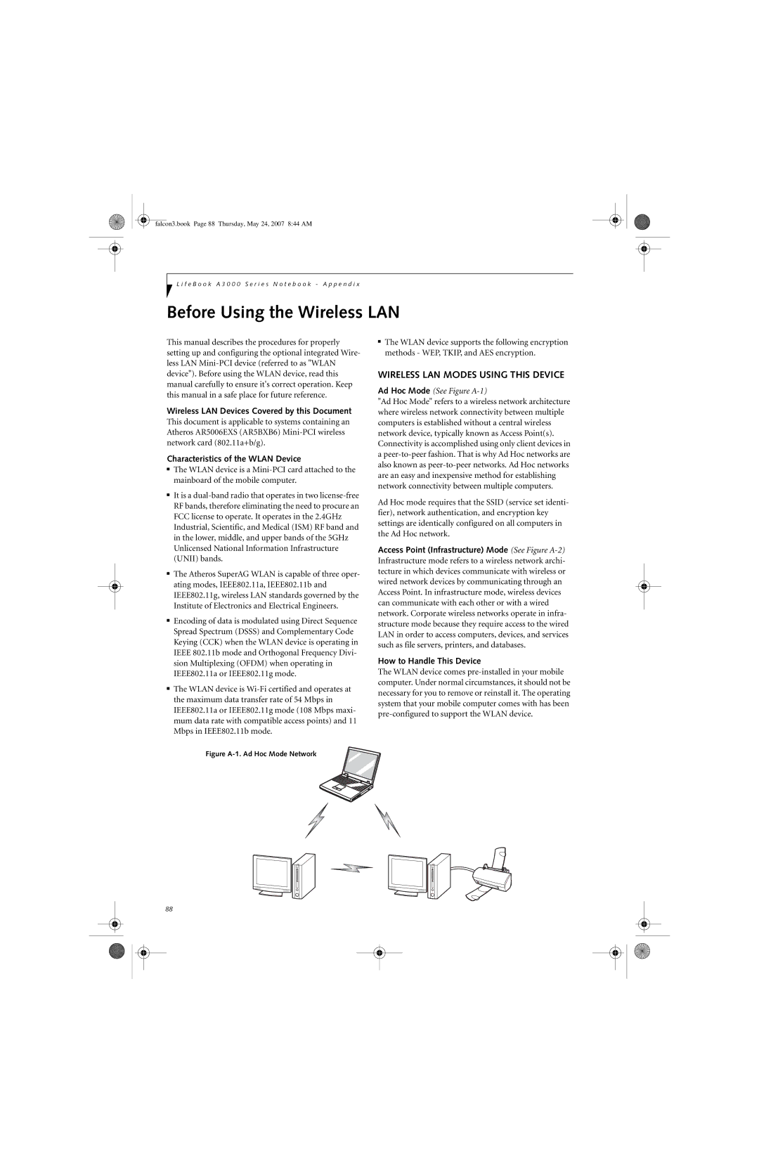 Fujitsu Siemens Computers A3130 manual Before Using the Wireless LAN, Wireless LAN Modes Using this Device 