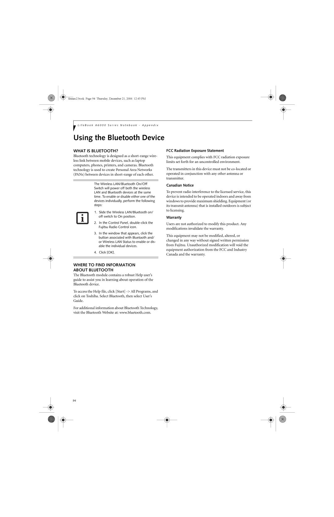 Fujitsu Siemens Computers A6020 Using the Bluetooth Device, What is BLUETOOTH?, Where to Find Information About Bluetooth 