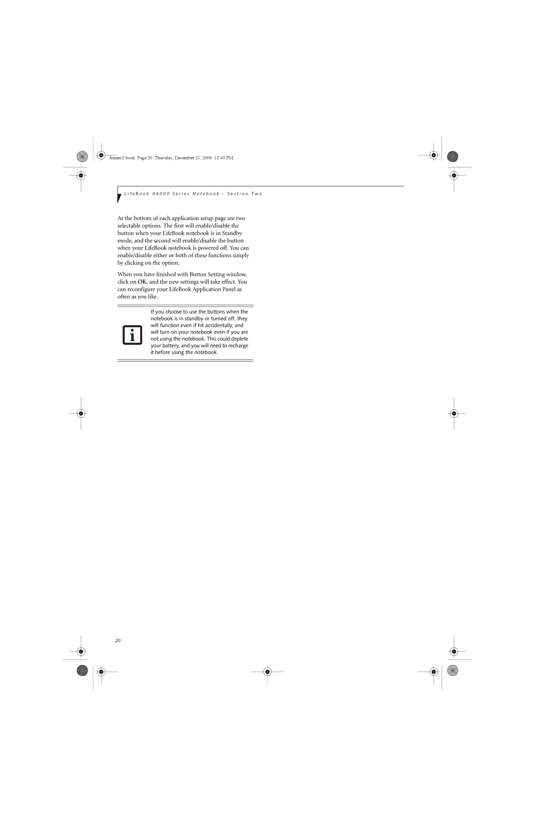 Fujitsu Siemens Computers A6020 manual Fennec2.book Page 20 Thursday, December 21, 2006 1243 PM 