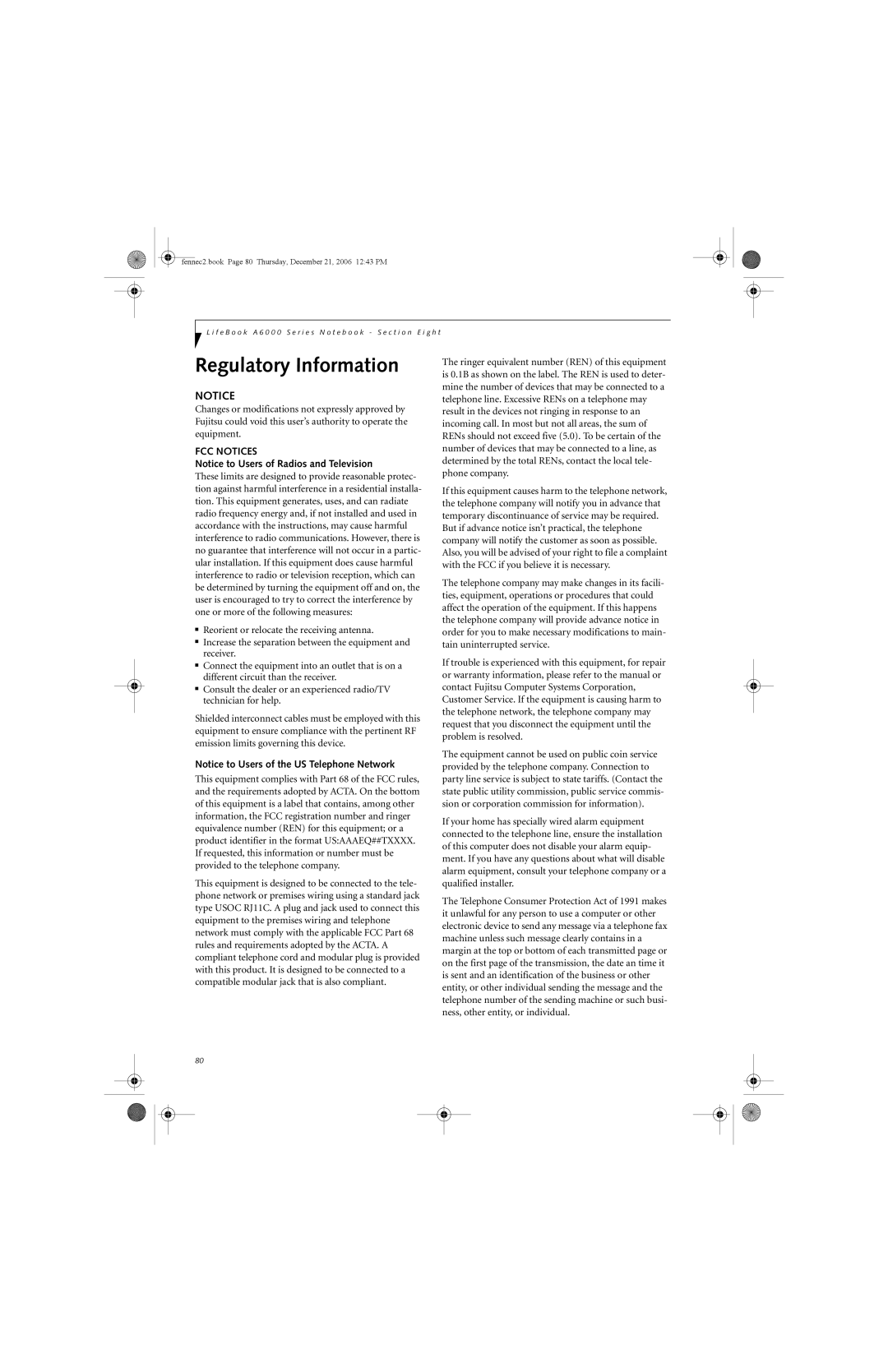 Fujitsu Siemens Computers A6020 manual Regulatory Information, FCC Notices 