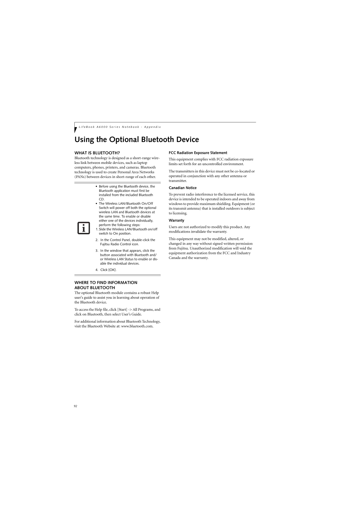 Fujitsu Siemens Computers A6025 Using the Optional Bluetooth Device, What is BLUETOOTH?, FCC Radiation Exposure Statement 