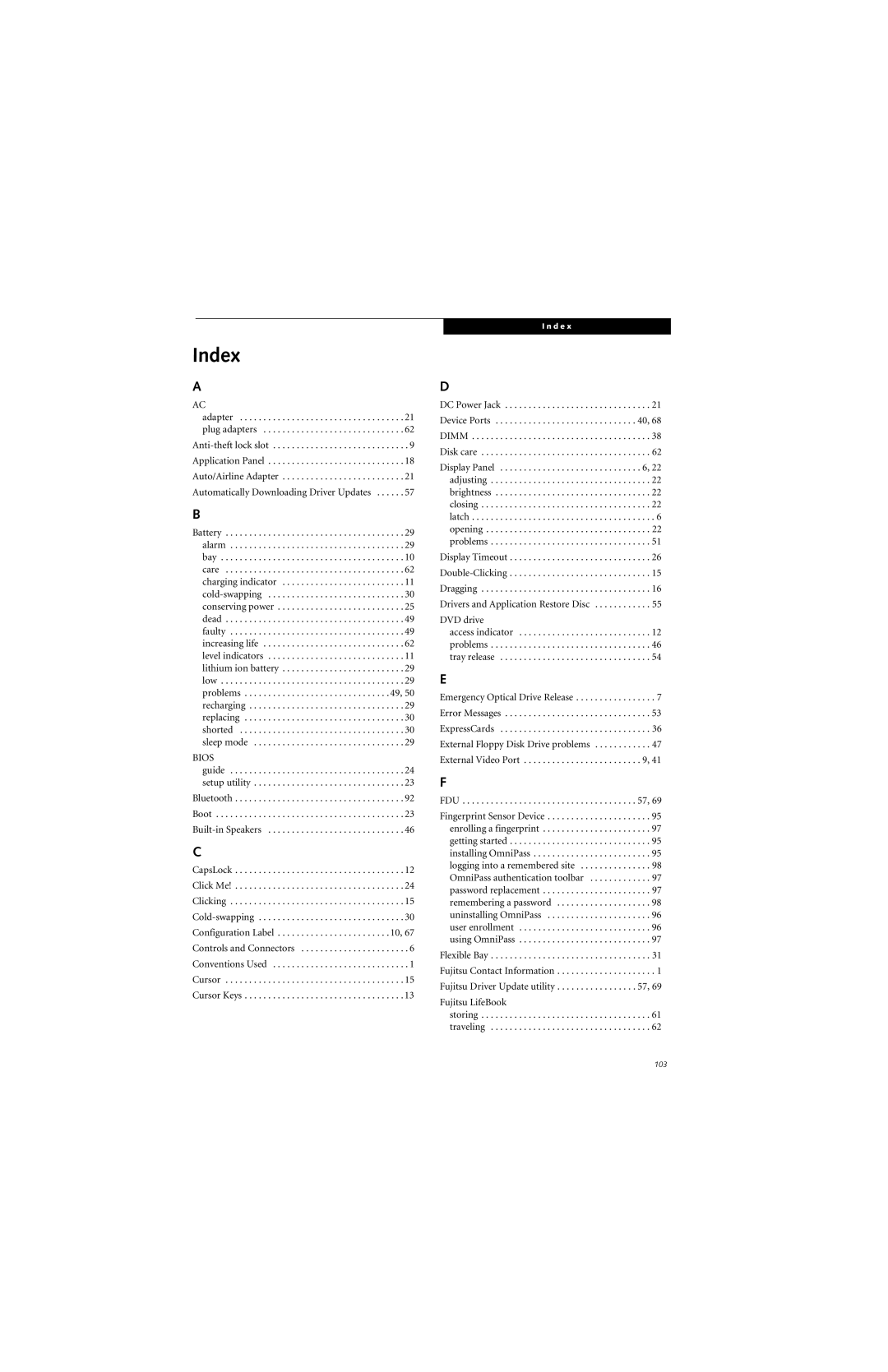 Fujitsu Siemens Computers A6025 manual Index, Bios 