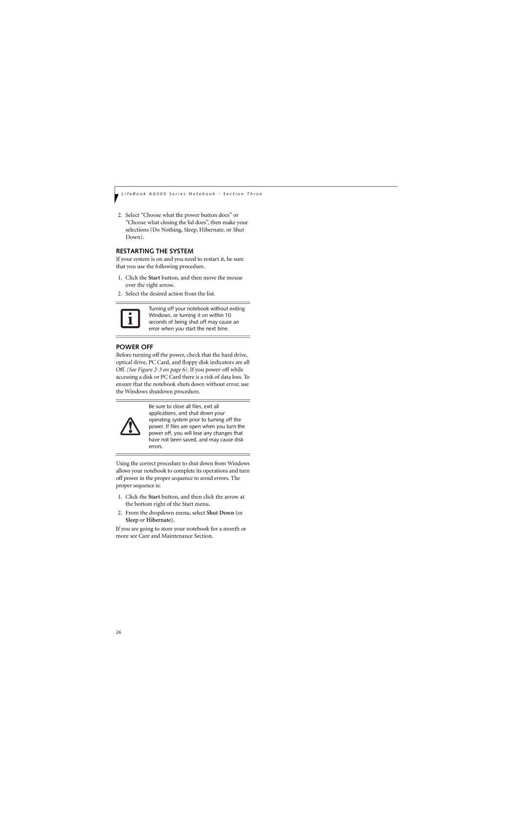 Fujitsu Siemens Computers A6025 manual Restarting the System, Power OFF 