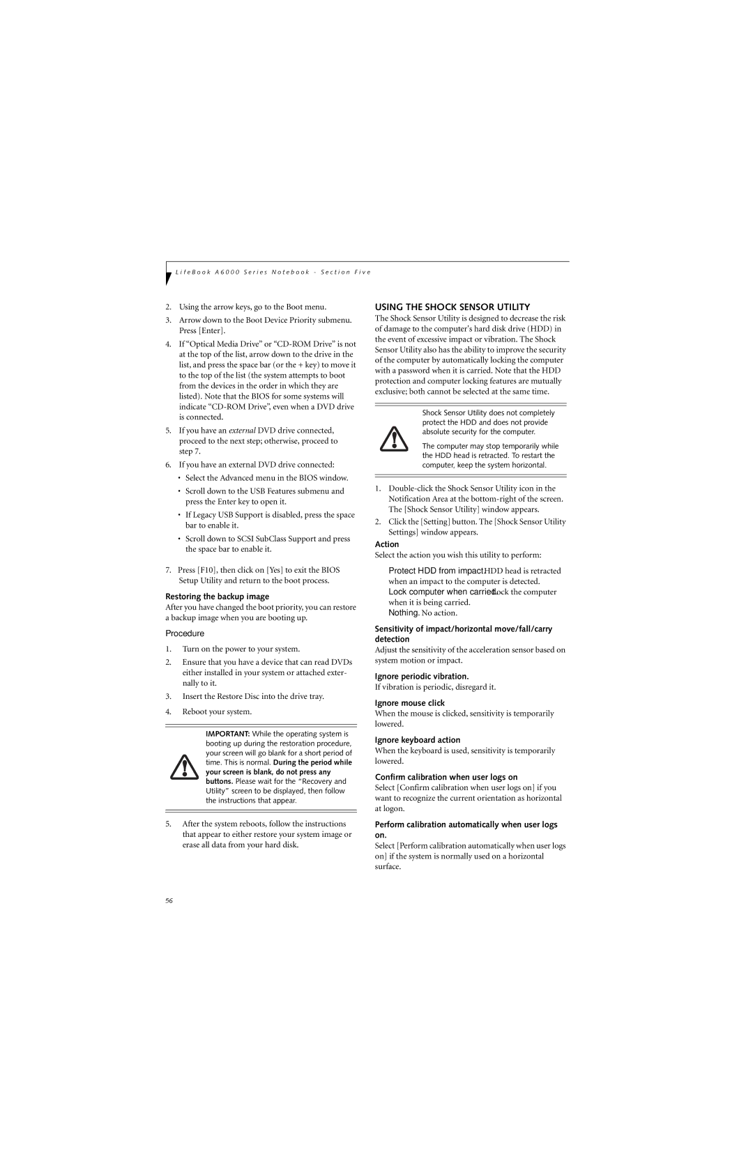 Fujitsu Siemens Computers A6025 manual Using the Shock Sensor Utility 