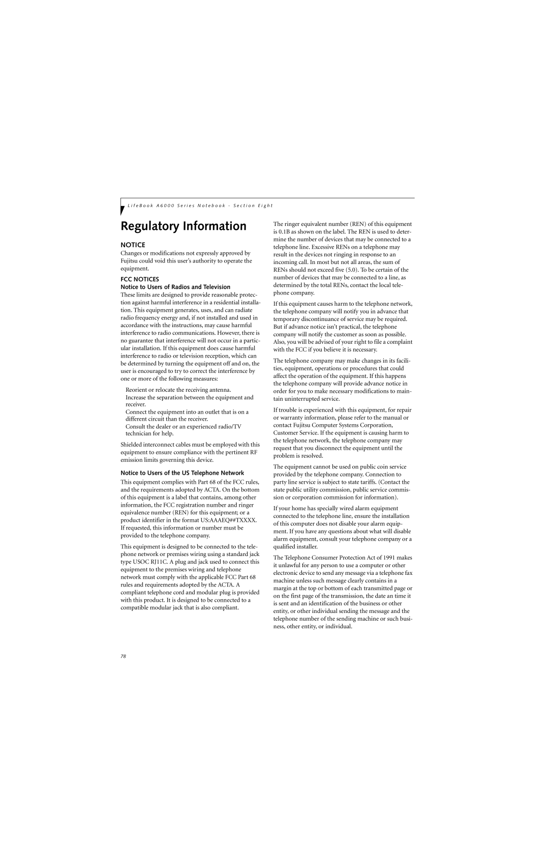 Fujitsu Siemens Computers A6025 manual Regulatory Information, FCC Notices 