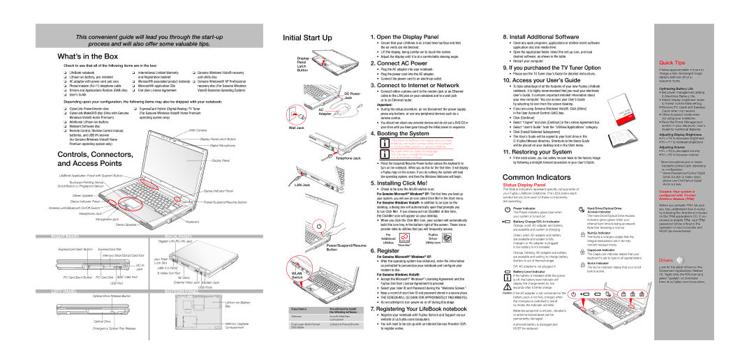 Fujitsu Siemens Computers A6120 warranty What’s in the Box, Initial Start Up, Controls, Connectors, Access Points 