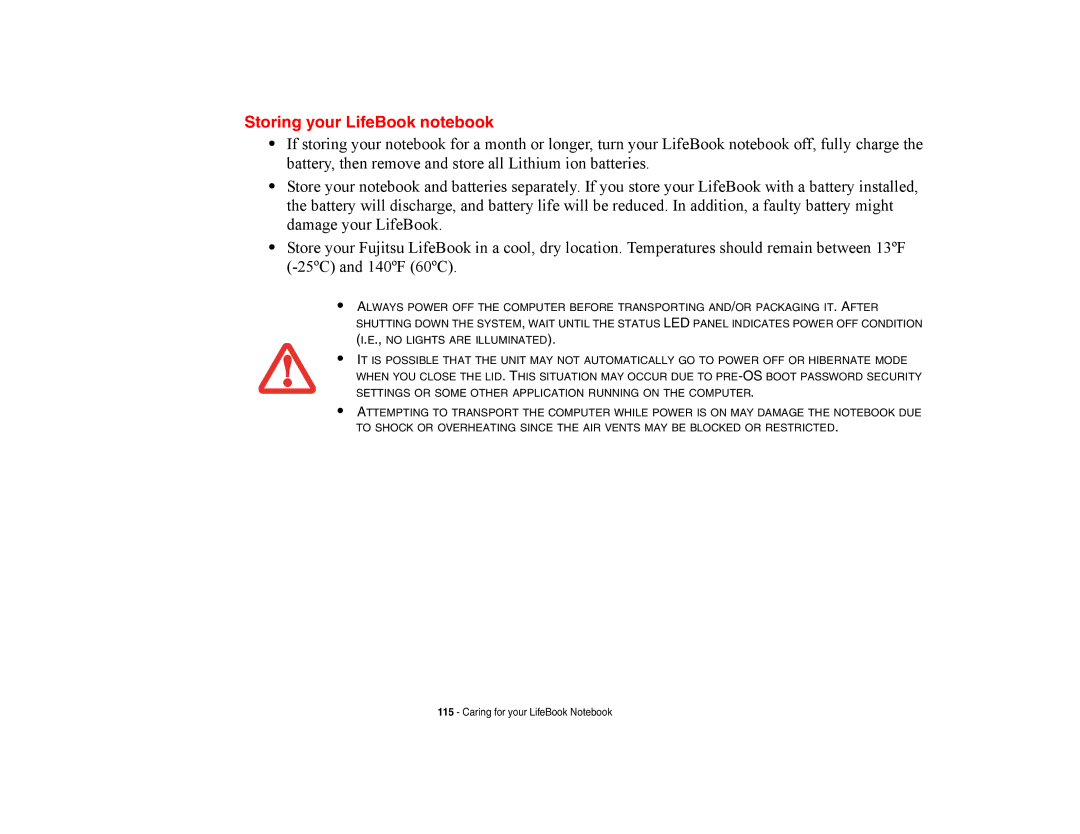 Fujitsu Siemens Computers A6210 manual Storing your LifeBook notebook 