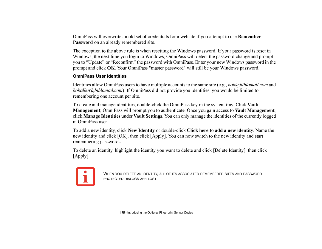 Fujitsu Siemens Computers A6210 manual OmniPass User Identities 