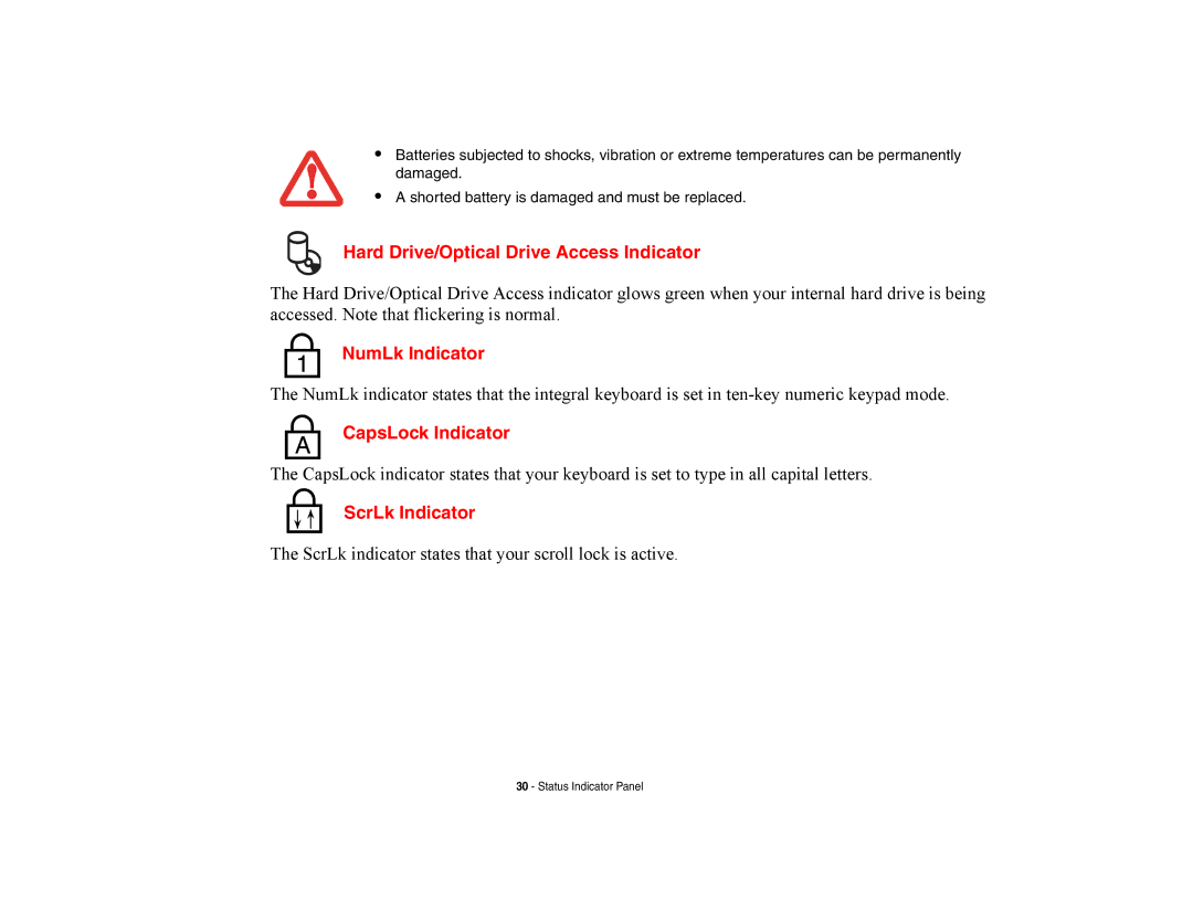 Fujitsu Siemens Computers A6210 manual Hard Drive/Optical Drive Access Indicator, NumLk Indicator, CapsLock Indicator 