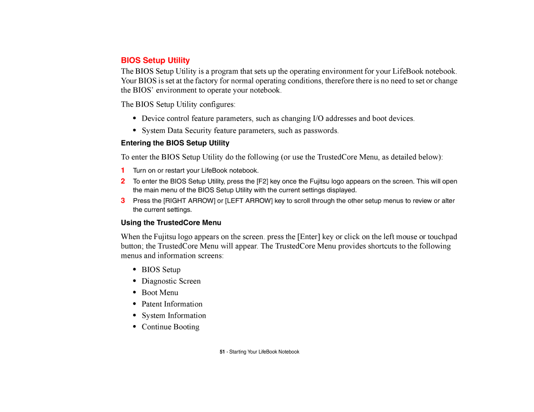 Fujitsu Siemens Computers A6210 manual Entering the Bios Setup Utility, Using the TrustedCore Menu 