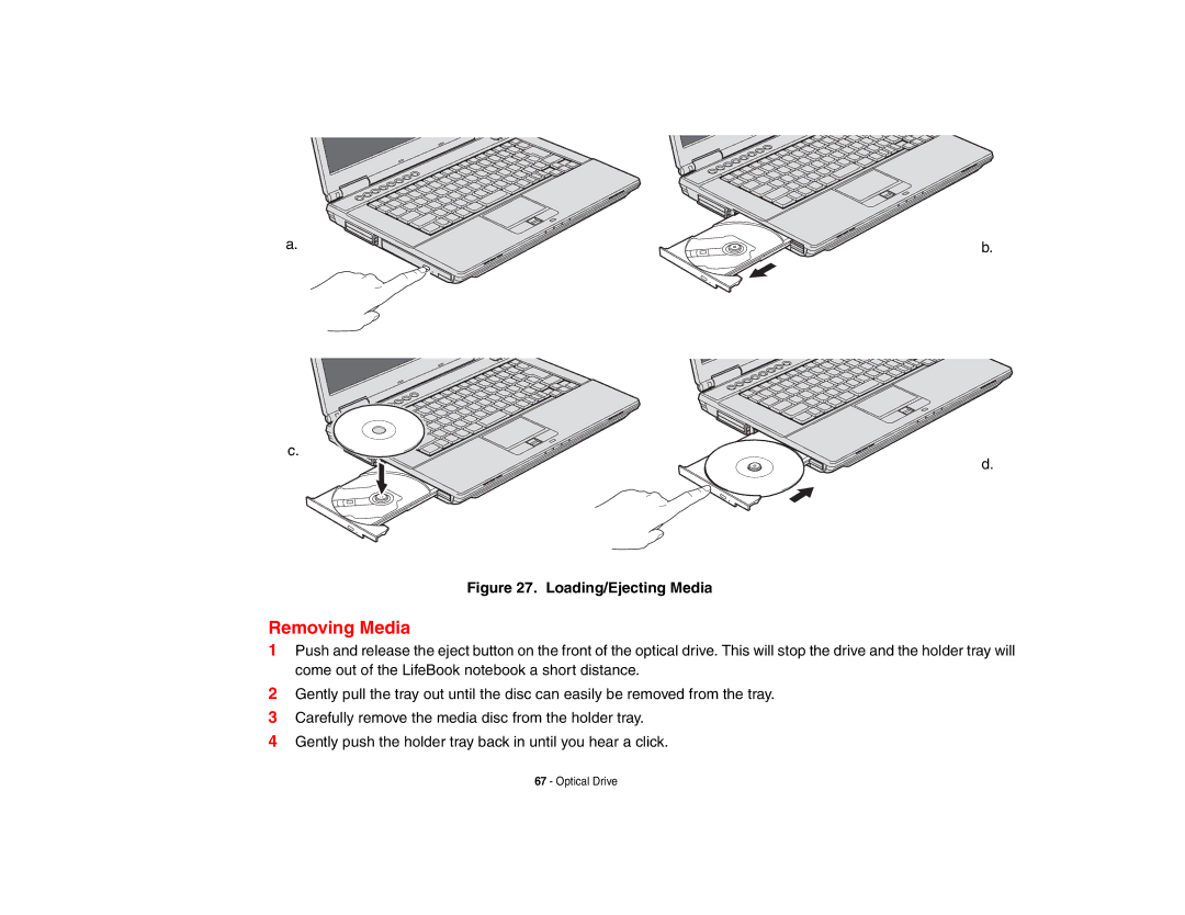 Fujitsu Siemens Computers A6210 manual Removing Media, Loading/Ejecting Media 