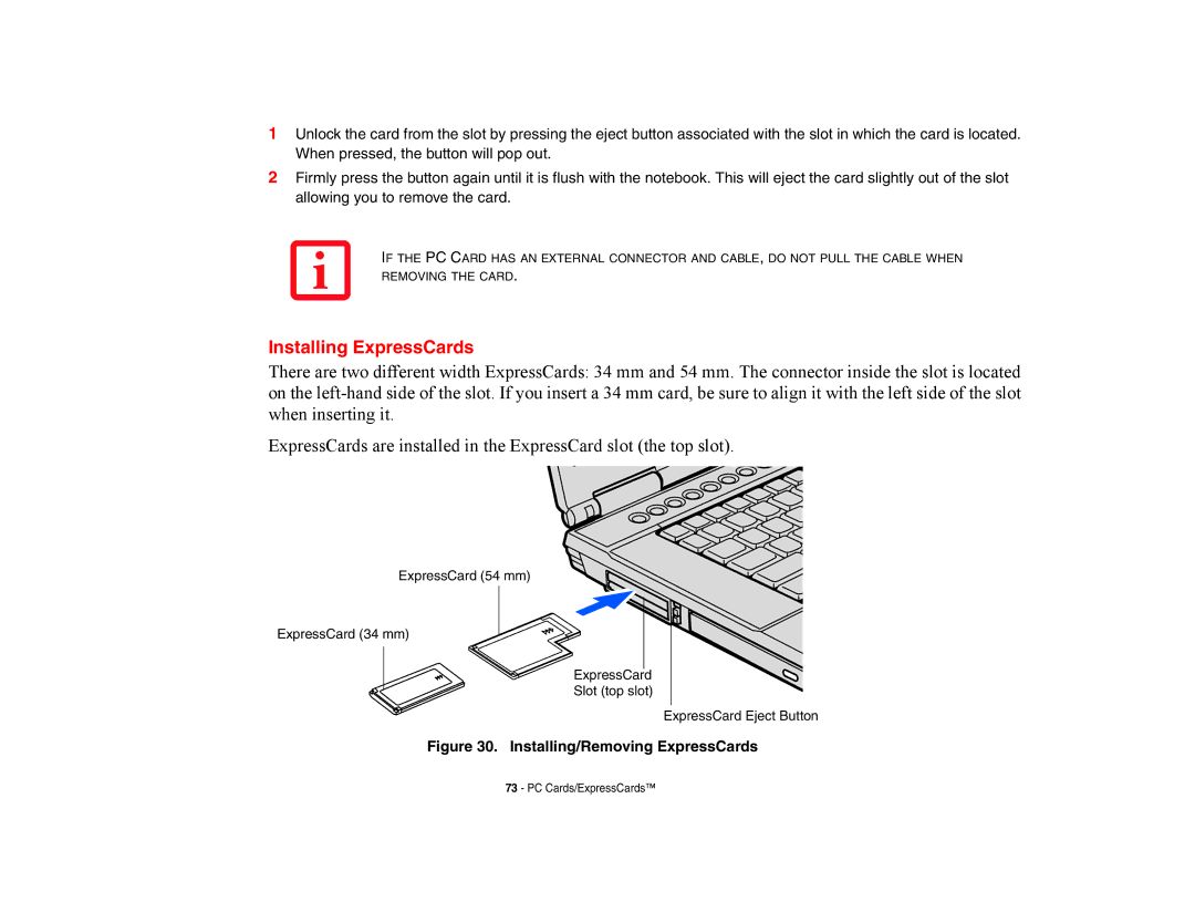 Fujitsu Siemens Computers A6210 manual Installing ExpressCards, Installing/Removing ExpressCards 