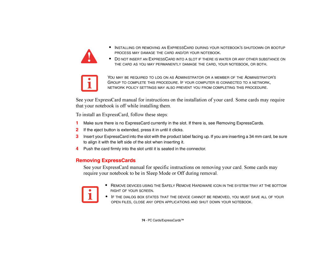 Fujitsu Siemens Computers A6210 manual Removing ExpressCards 