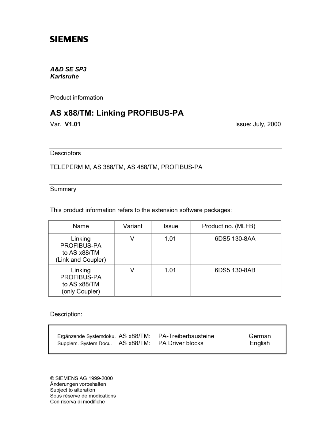 Fujitsu Siemens Computers manual AS x88/TM Linking PROFIBUS-PA 