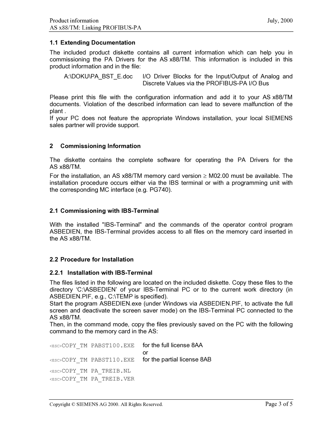 Fujitsu Siemens Computers TM, AS x88 Extending Documentation, Commissioning Information, Commissioning with IBS-Terminal 