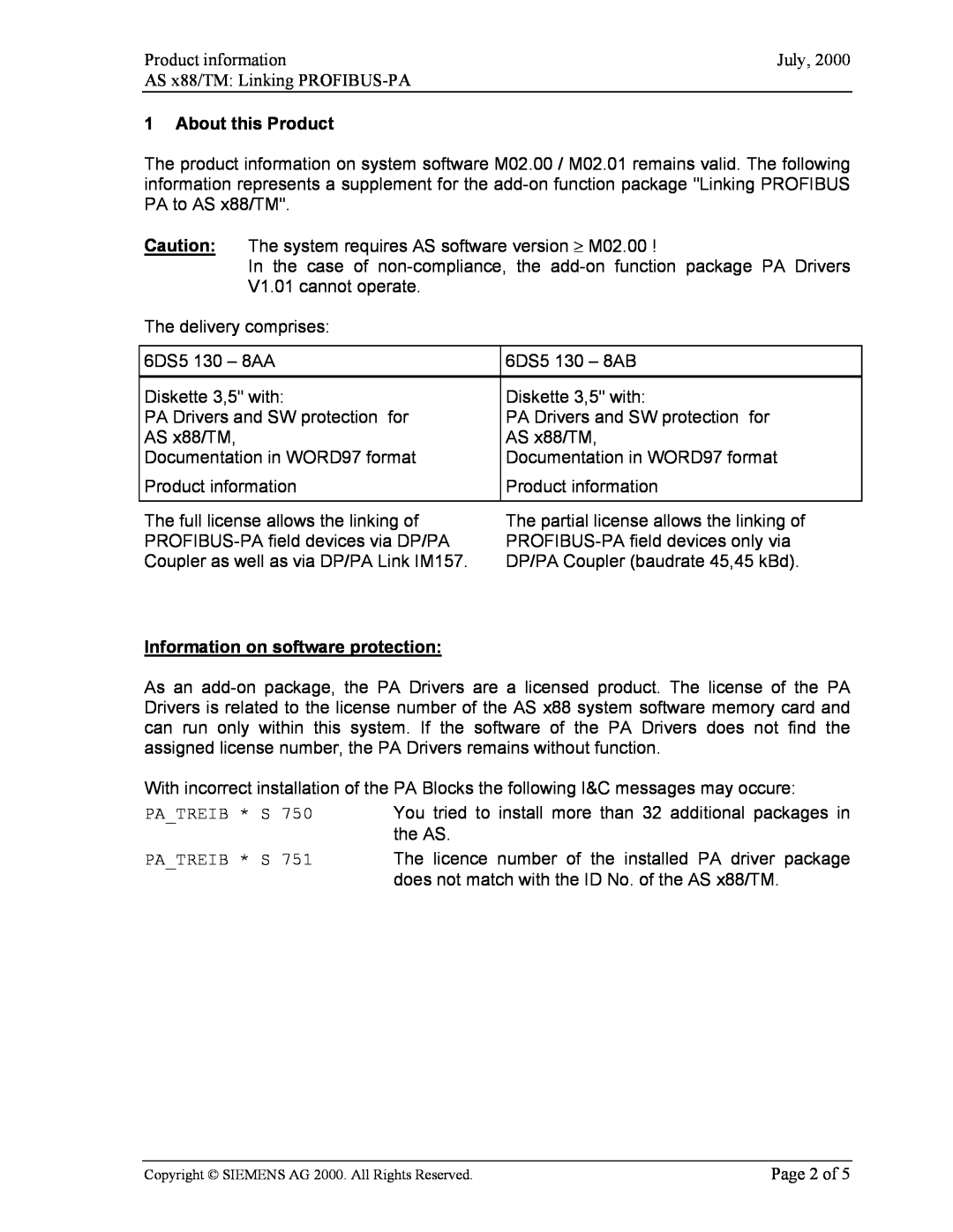 Fujitsu Siemens Computers manual Product information, July, AS x88/TM Linking PROFIBUS-PA, About this Product, Page 2 of 
