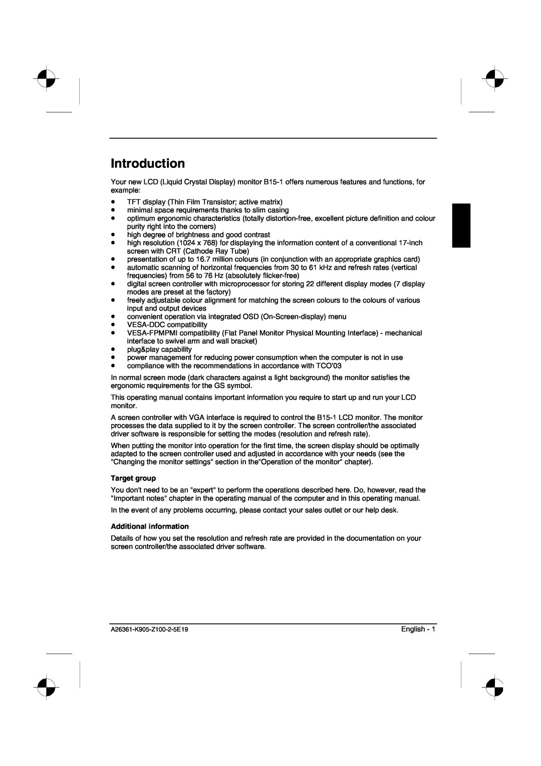 Fujitsu Siemens Computers B15-1 manual Introduction, Target group, Additional information 
