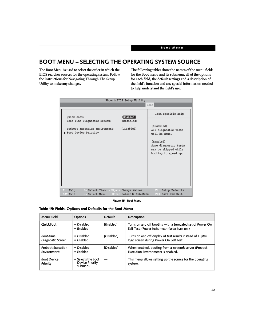 Fujitsu Siemens Computers B3000 manual Boot Menu - Selecting The Operating System Source 