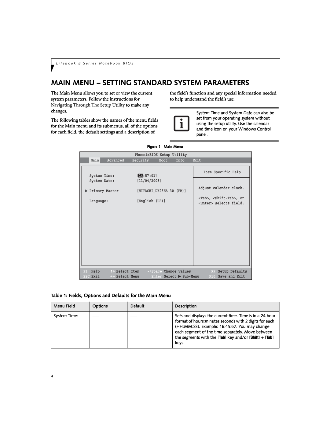 Fujitsu Siemens Computers B3000 manual Main Menu - Setting Standard System Parameters 