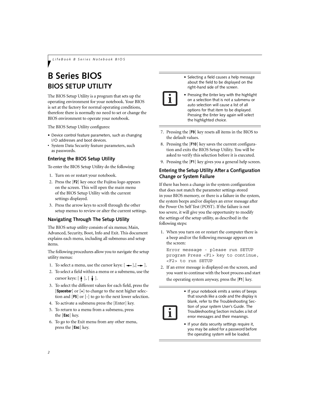 Fujitsu Siemens Computers B3000 manual Entering the Bios Setup Utility, Navigating Through The Setup Utility 