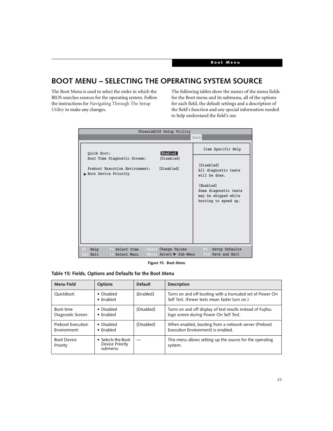 Fujitsu Siemens Computers B3000 manual Boot Menu Selecting the Operating System Source 