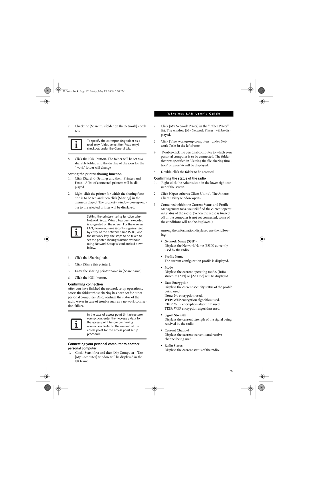 Fujitsu Siemens Computers B6210 manual Setting the printer-sharing function, Confirming connection 