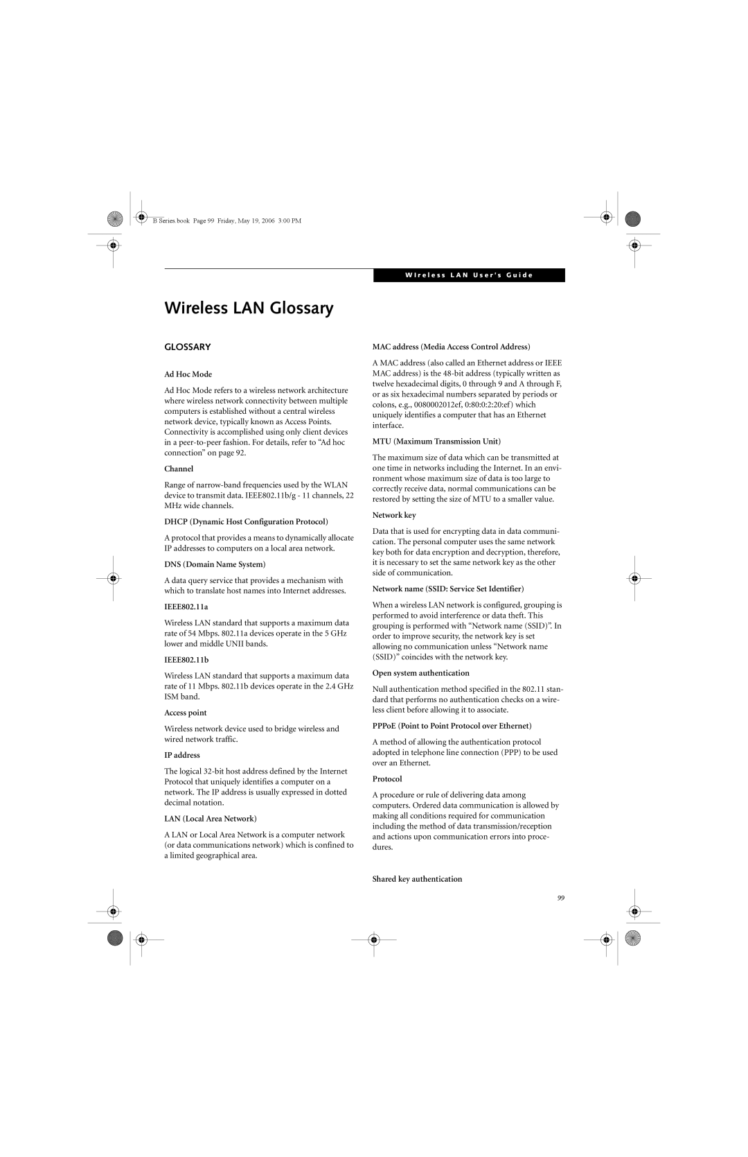 Fujitsu Siemens Computers B6210 manual Wireless LAN Glossary 